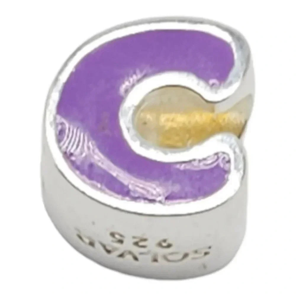 Solvar Sterling Silver Purple Enamel Initial C Slide Charm Kids New Old Stock 20$